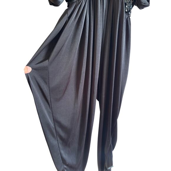 Vintage Lizzy & Johnny By Lucero Black Sequins Jumpsuit Plisse Disco 1980’s 6 - Picture 5 of 12